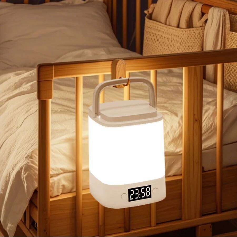 Rechargeable LED with Remote Clock Time Display Eye Protection Reading Lamp Dimmable for Bedroom Bedside Night Light Z260227