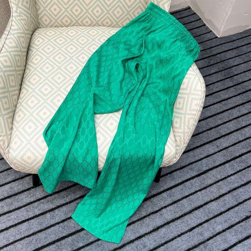 Jacquard Large-Size Ice Silk Wide-Leg For Women, Summer Thin High-Waisted Loose Slimming Casual Straight-Leg Floor-Length Pants