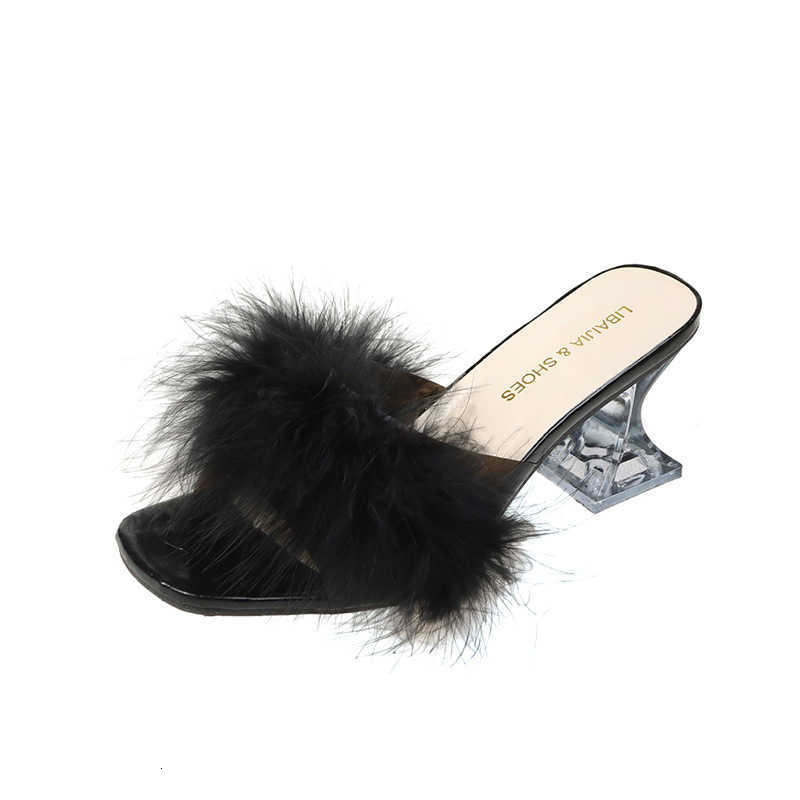 Fur Flip Flops Women Summer Beac Ladies Real Fur Furry Pom Transparent Crystal Flats Slides 2022 Fox Fur SandalsXJ250207