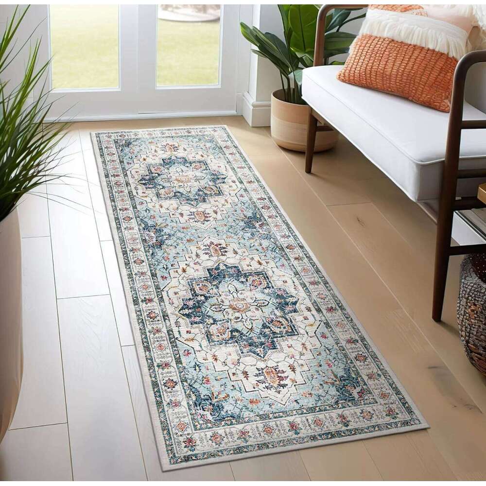 Boho Retro Long Floor Rug Non-slip Wear-resistant Hallway Runner Mat for Bedroom Living Room Home Decoration Carpet H260226