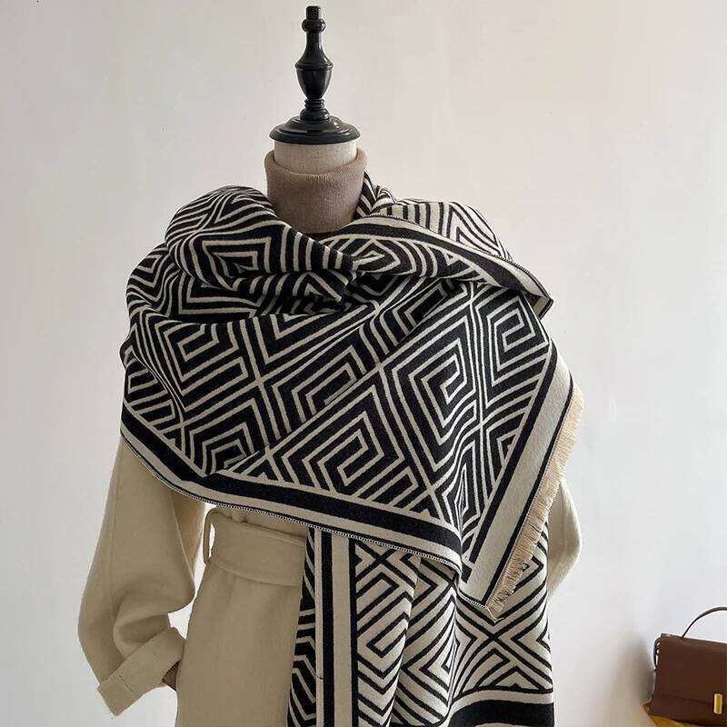 New Winter Cashmere Geometry Scarf for Women Shawl Wrap Female Pashmina Luxury Brand Poncho Thick Blanket Warm Bufanda Echarpe Z260226