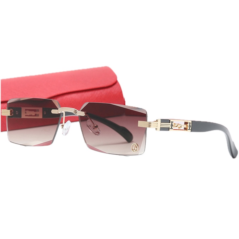 Square Rimless Sunglasses Luxury Brand Designer with Leopard Men Retro Top Frame Women UV400 Outdoor Y2K Future Diamond trimming Glasses, CB Fashion A