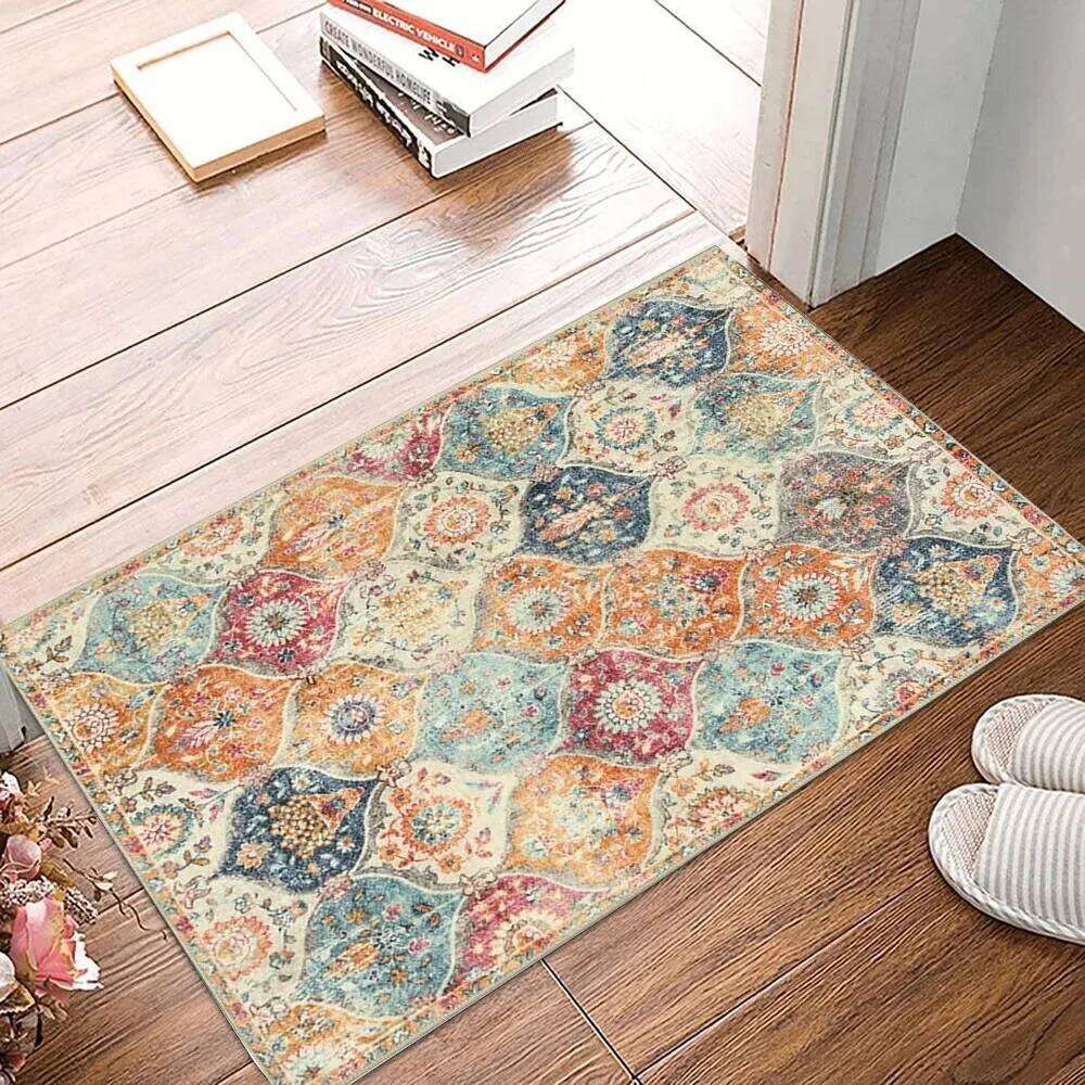 VIKAMA Flannel Carpet BOHO Persian Vintage Entry Door Mat Entryway Small Rug Non-slip Washable Dirty Resistant Home Decor H260226