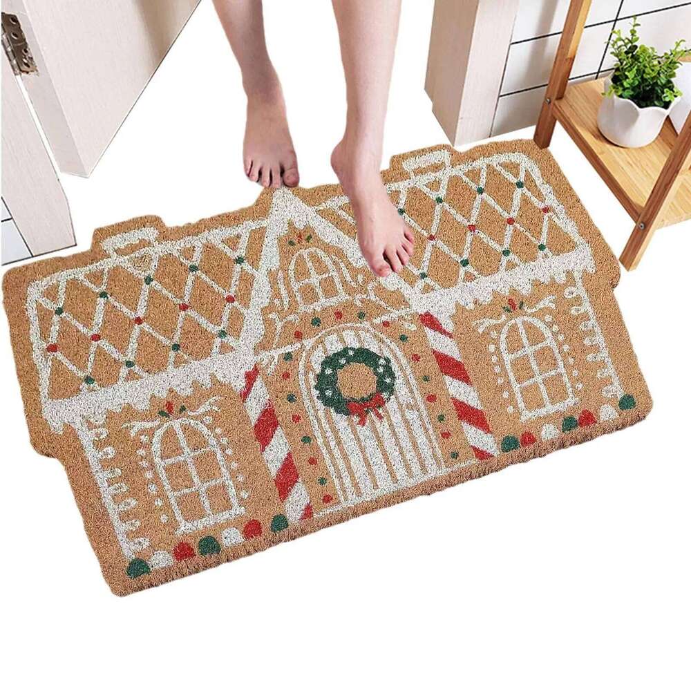 Gingerbread House Entrance Door Non-Slip Rug Festive Atmosphere Winter Mat for Bathroom Christmas Decoration H260226