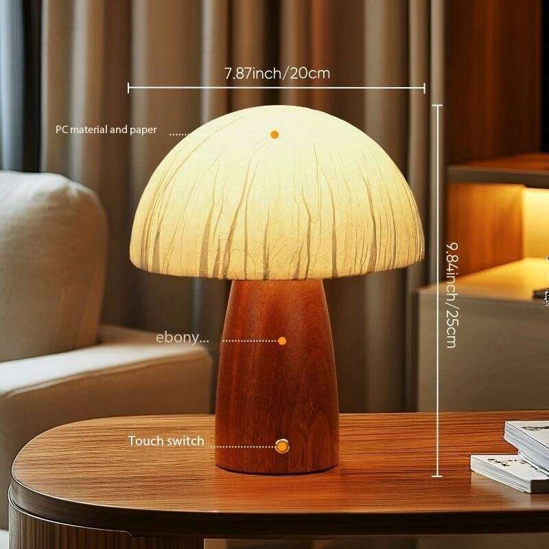 Creative New LED Wooden Mushroom Small Table Lamp Bedroom Bedside Solid Wood Atmosphere Decoration Lighting Fixture Z260227