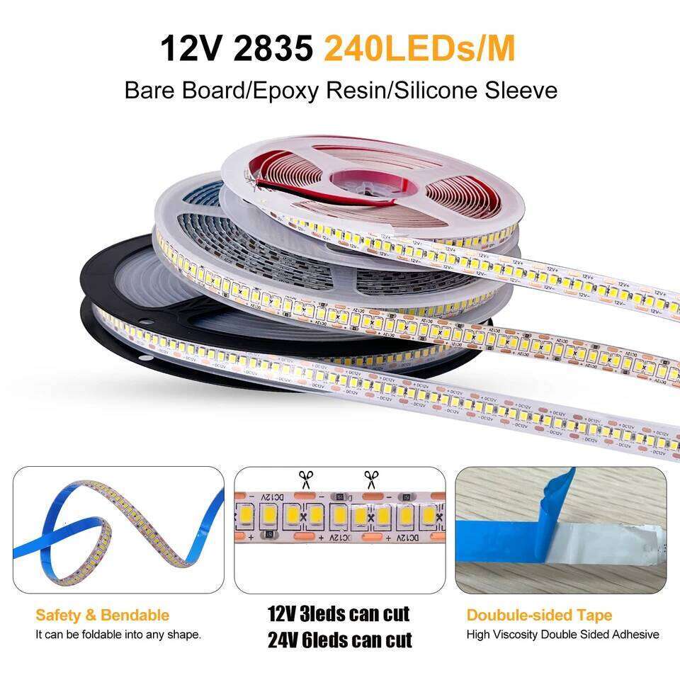 DC 12V 24V SMD 2835 240Leds/M LED Strip Waterproof IP65 IP21 Warm/Natural White Home Decor Flexible Ribbon Tape Light Z260226