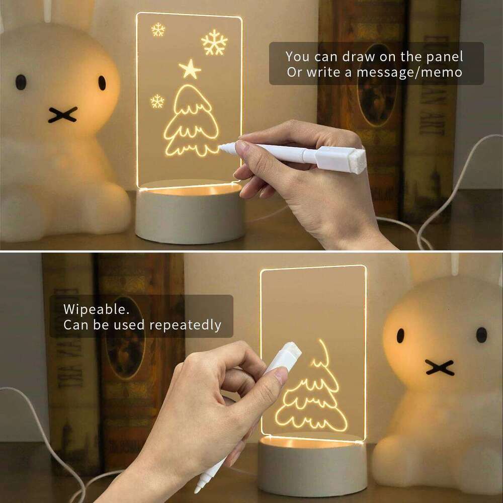 Creative Bedside Message Night Light USB LED Note Board Table Lamp With Pen Gift For Kids Children Girl Friend Decoration Z260227