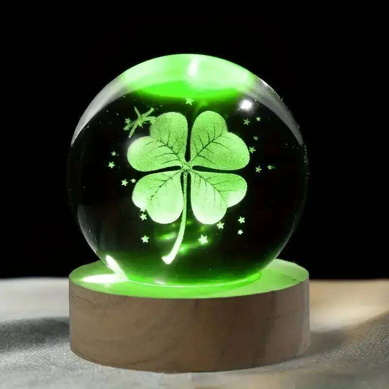 1pc 3D four-leaf clover crystal ball with colored light base, family bedroom decoration gift, birthday, Mother's Day gift Z260227