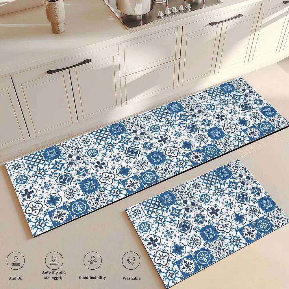 Retro Kitchen Non-Slip Mat Absorbent Bathroom Entrance Living Room Doormat Rug Heavy Duty Free-Shipping Quality Carpet Long Rugs H260226