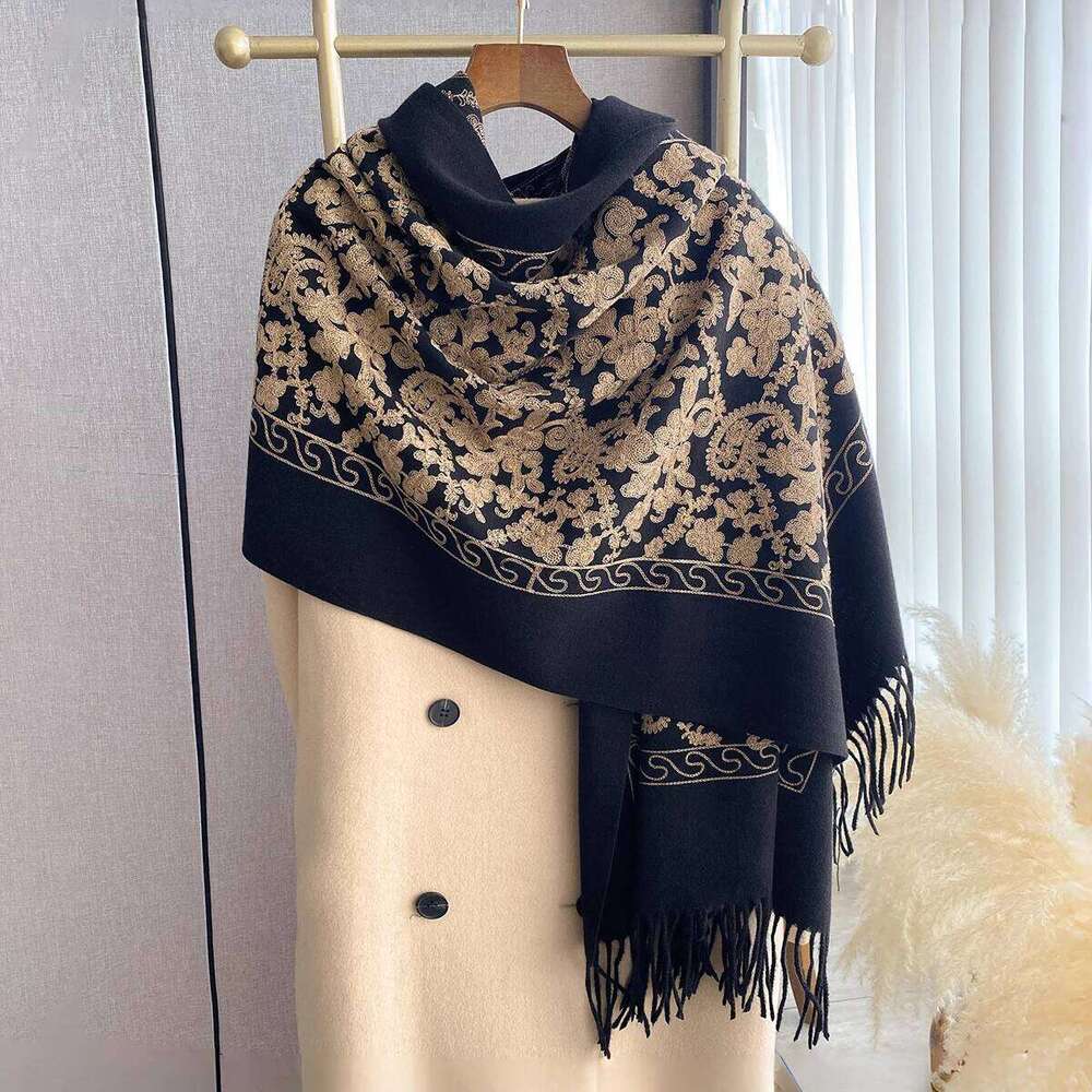 Luxury Design Winter Embroidery Cashmere Scarves High Quality Women Thicken Tassels Wrap Shawl Ladies Warm Wool Pashmina Scarf Z260226