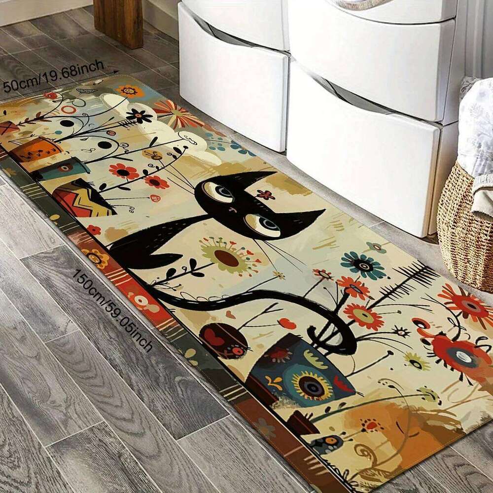 VIKAMA Black Cat Pattern Kitchen Long Waterproof Bathroom Mat Rug Bedroom Carpet For Live Room Home Decoration H260226