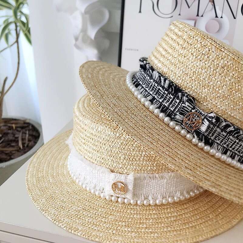 Summer women's sun hat Pearl-decorated straw cap Suitable for breakfast and afternoon tea occasions