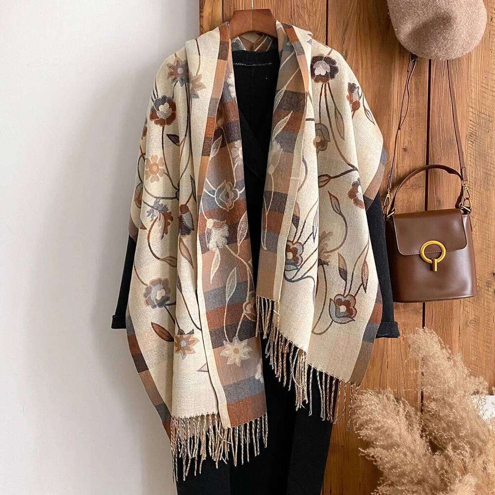 Women Bohemian Style Floral Pattern Imitation Cashmere Scarves Winter Warm Two-Sided Thick Long Tassel Shawl Coldproof Scraf Z260226