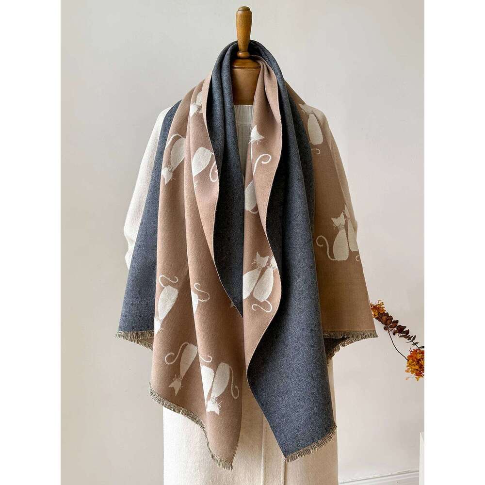 Women's Autumn Winter Warm Faux Cashmere Scarf Jacquard Shawl Wrap Cozy Blanket Neck Protection Z260226