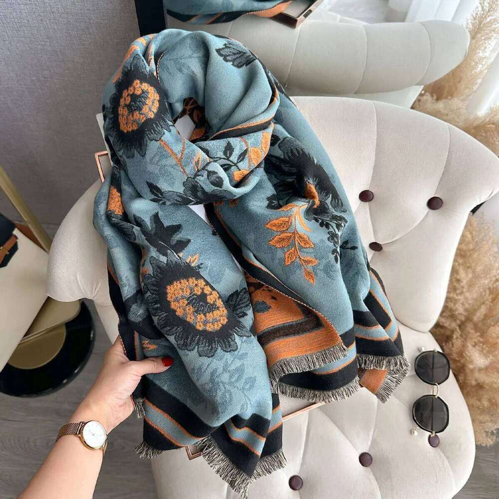 Elegant Flowers Jacquard Pashmina Imitation Cashmere Winter Thick Warmth Two-Sided Shawl Coldproof Windproof Blanket Scarf Z260226