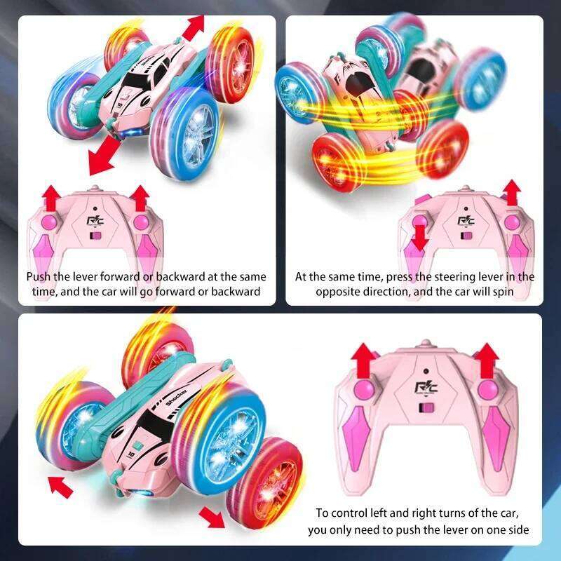 Newest Pink Remote-controlled Swing Arm Stunt Car 360 Flip Double-sided Driving Cool Lighting Gift Toys H260227