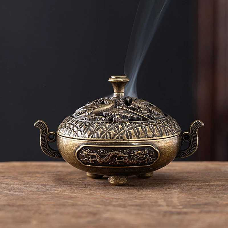 Incense Burner Antique Hollow with Cover Chinese Ancient Mini Ornament for Home Office DecorT260227
