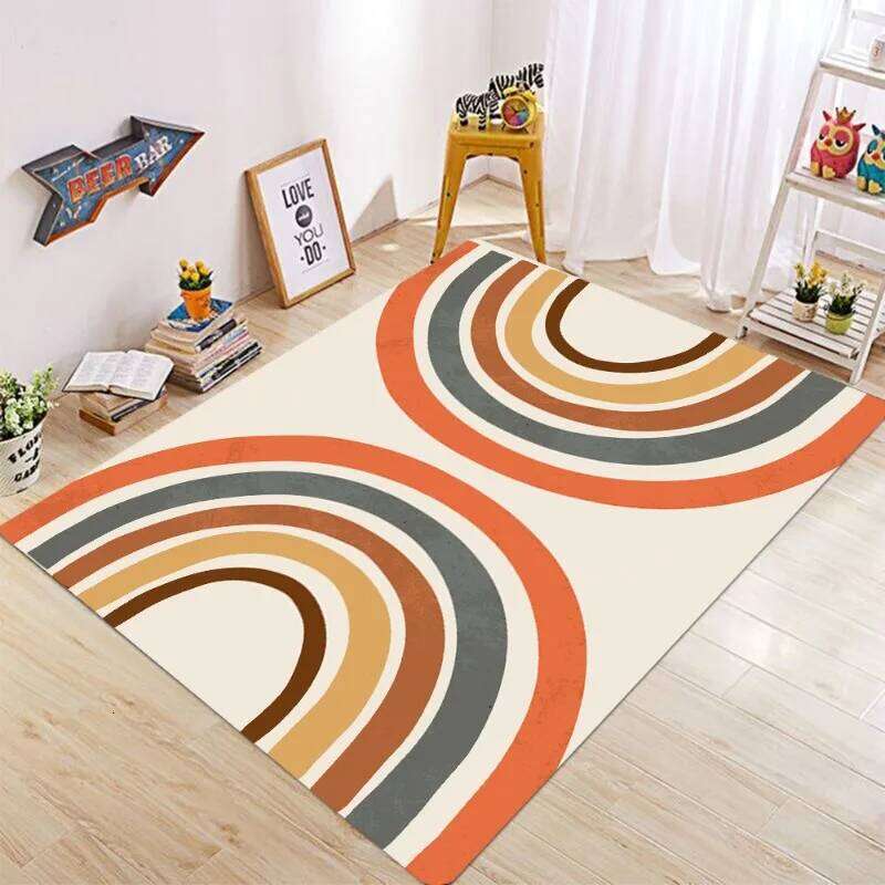Rainbow Pattern Children's Room Square Cute Area Carpet Home Decoration Non Slip Door Bedside Floor Washable Mat H260226