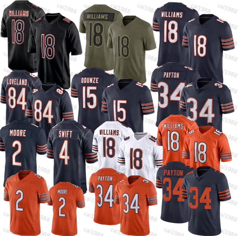 18 Caleb Williams Colston Loveland Football Jersey Monangai Rome Odunze DJ Moore Luther Burden III Kmet Hester Swift Walter Payton Brian Urlacher Sweat Jerseys
