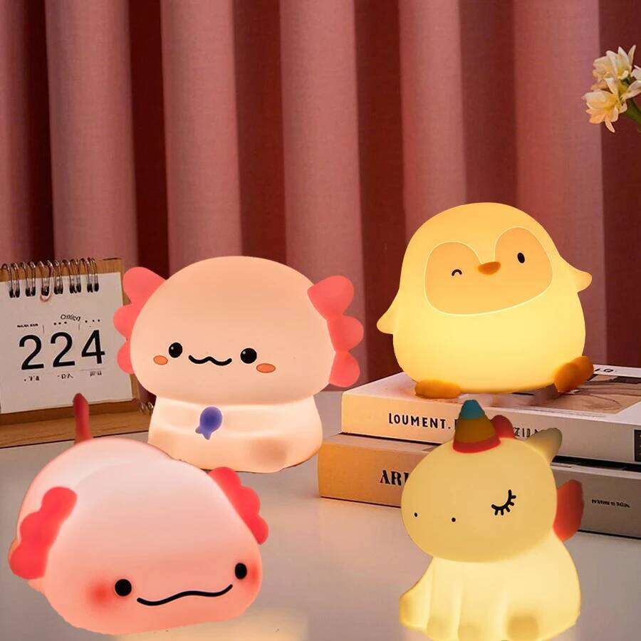LED Night USB Rechargeable Touch Brightness Adjustable Timing Light Cute Animal Bedside Lamp Gift for Kids Z260227
