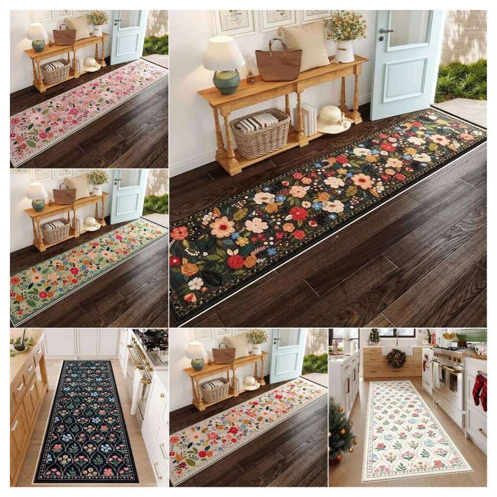 Colorful Floral Long Runner Rug Multi Use for Entryway Bedroom Balcony Camping Soft Durable Non Slip Home Decoration Carpet H260226