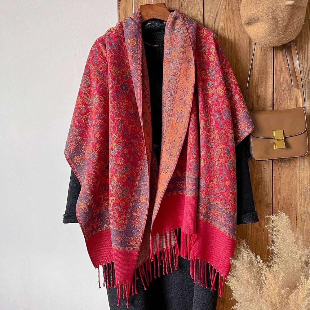Women Winter Fashionable Tassel Shawl Thickened Imitation Cashmere Scarves Ethnic Style Warm Blanket Cape Headscarf Scarf Z260226