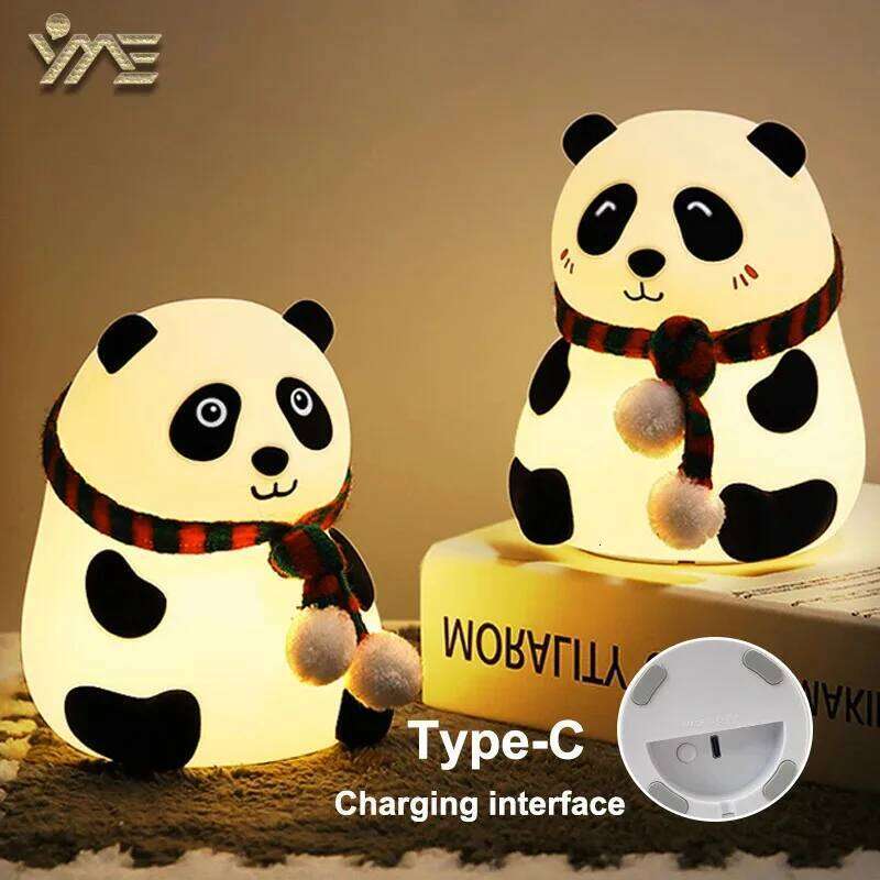 Cute Panda Night Light Silicone Nursery Sleeping Touch Control Nightlights USB Rechargeable Table Lamp for Baby Child Z260227