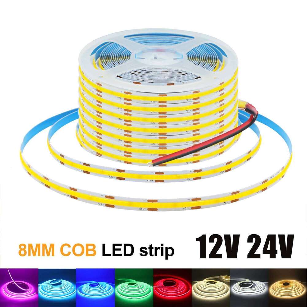 DC 12V 24V COB Strip 320Leds/M White/Pink /Yellow /Ice Blue /Red /Green Self-adhesive Home Decor Flexible Ribbon Rope LED Light Z260226