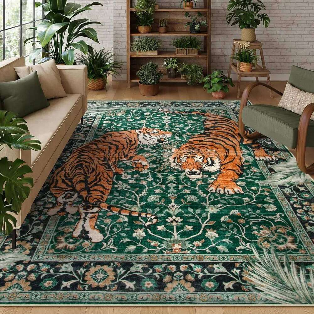 VIKAMA Bohemian Style Carpet Tiger Pattern Soft Sound Insulation Noise Reduction Bedroom Sofa Living Room Home Decoration H260226