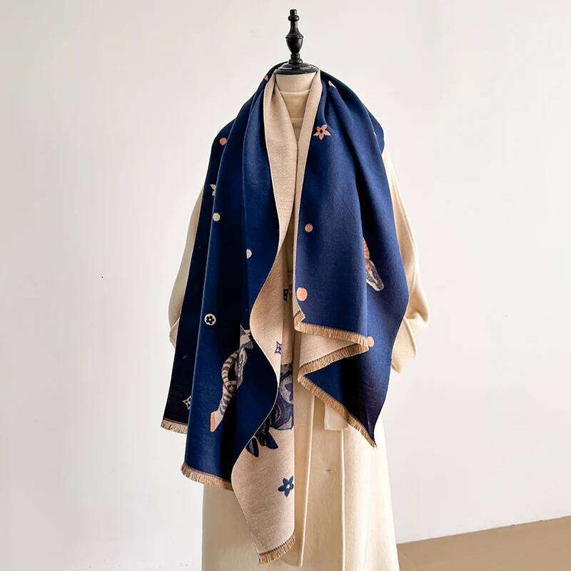 Women's Faux Cashmere Winter - War Horse Pattern Thick Warm Blanket Scarf | Fashionable Luxurious, Easy-Match with Coat Z260226