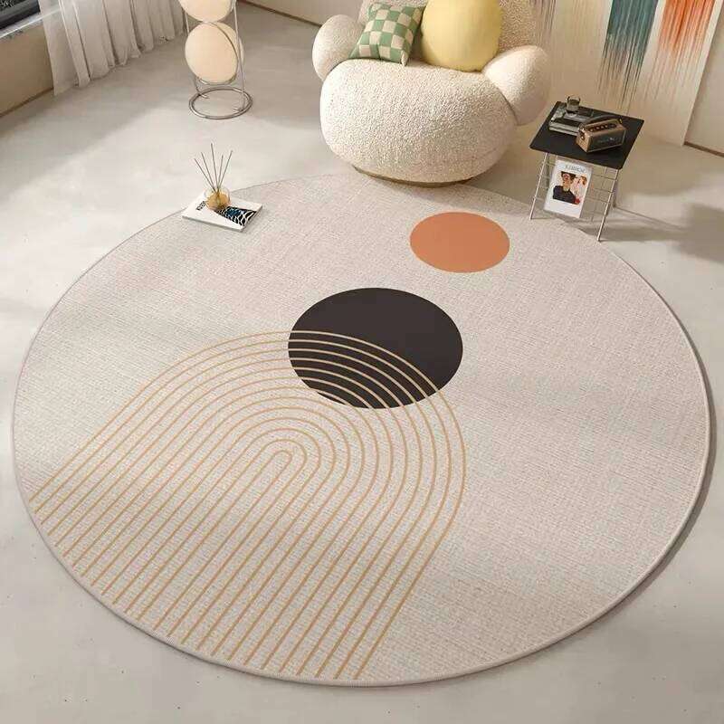 Nordic Style Round Flannel Carpet for Living Room, Bedroom Soft Waterproof Floor Mat, Makeup Mirror Rug, Office H260226
