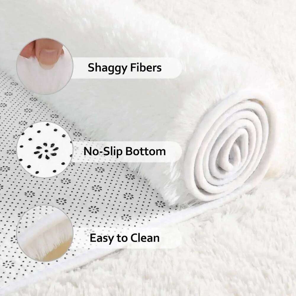 Fluffy Cream White Sheepskin and Living - Silk Wool Rugs for Bedroom Kawaii Rug Room Decor H260227 - view 7