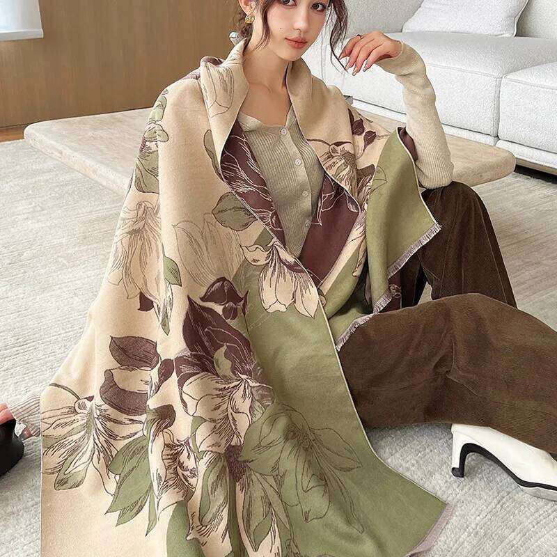 Women Warm Pashmina Blanket Luxury Winter Cashmere Blend Scarf Horse Scarves Thick Foulard Bufanda Female Shawl Vintage Wraps Z260226