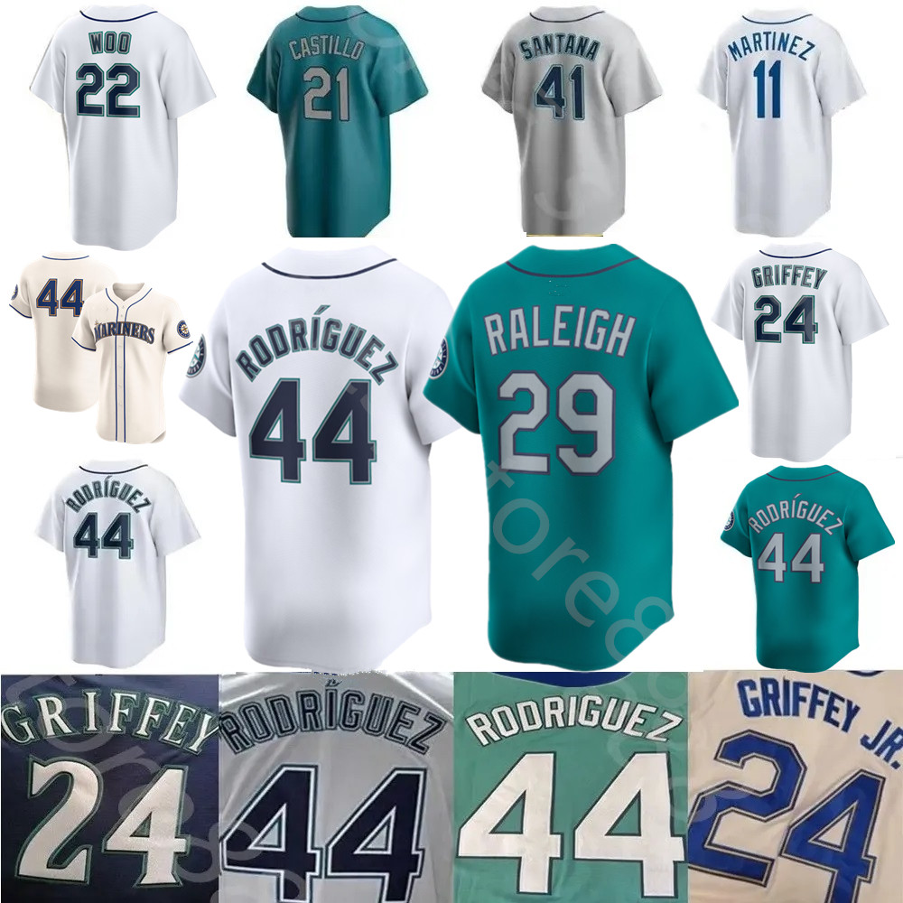Custom S-4XL Top Quality Anderson Rodriguez Martinez Castillo Griffey Naylor Gilbert Crawford Arozarena Mariners Haniger Man Women Youth Jersey Kirby Munoz Jersey