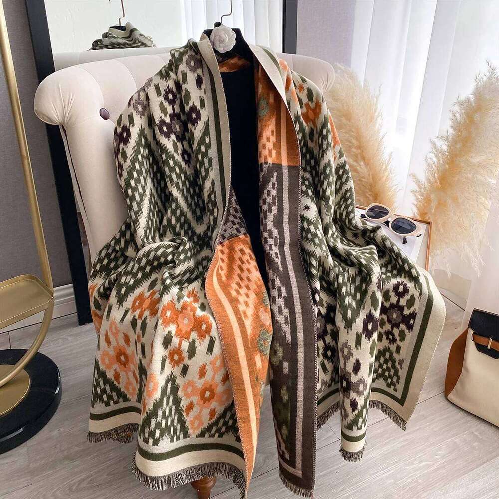 Women New Two Sided Print Imitation Cashmere Scarf Soft Warm Pashmina Shawl Autumn Winter Coldproof Windproof Blanket Z260226