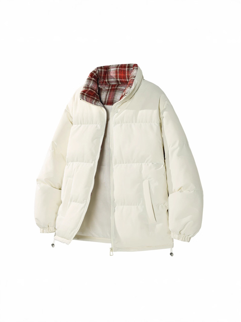 Men's 2026 New Winter Plaid Stand Collar Puffer Jacket, Fleece Lined Thickened Warm Cotton Padded Coat