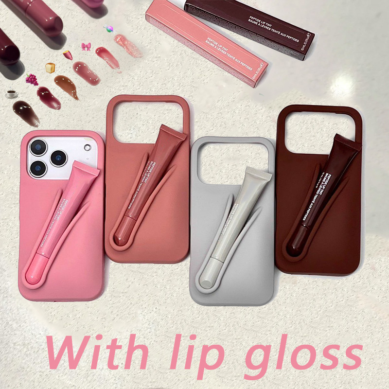 phone case Lipstick Portable Case Design Lip Gloss Lipstick Lip Balm 3D Make-Up Silicone Phone Case for iPhone 17 16 15 14 13 12 Pro Max Holder Cover Silicone Soft dhgate