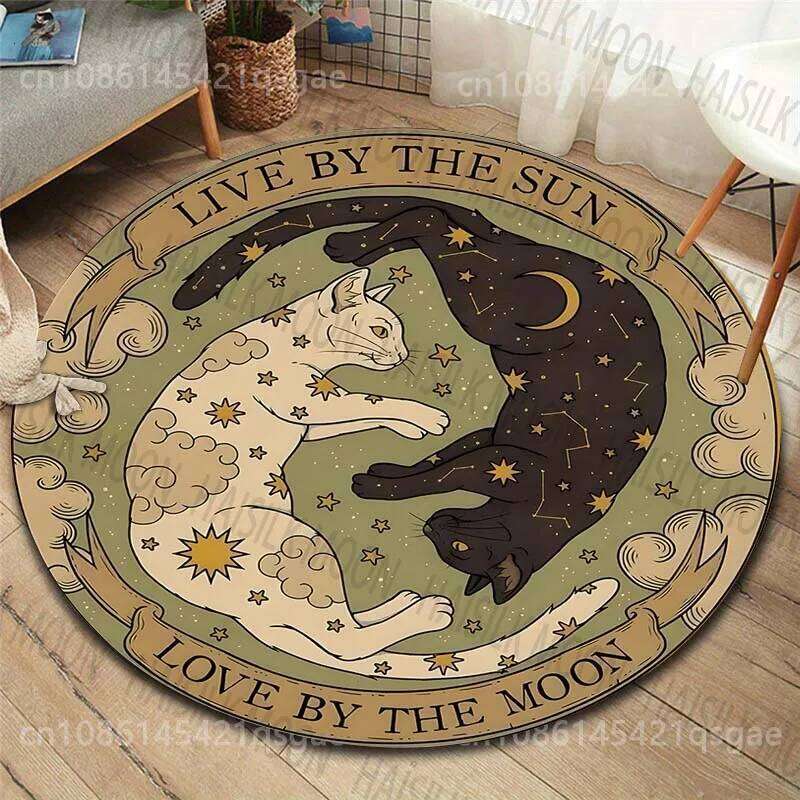 1PC Retro Tarot Cat Print Round Bedroom Living Room Doormat Sofa Table Home Decor Area Rug Floor Mat for Gifts H260227 - view 5