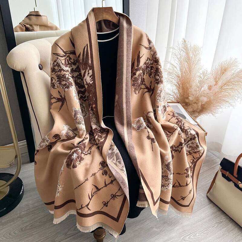 Luxury Brand Women Two-Sided Print Imitation Cashmere Soft Warm Pashmina Shawl Winter Coldproof Windproof Blanket Scarf Z260226