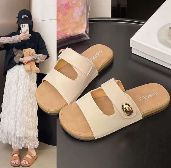 Beautiful beach casual flat wedge sandals for women, suitable for summer outerwear, 2025 adjustable Velcro sandals H260227