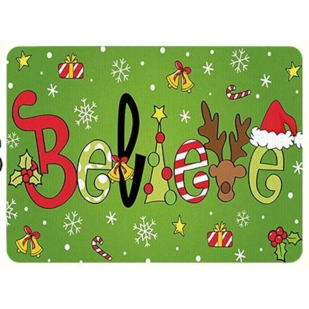 Reindeer Snowflake Christmas Kitchen Mat , Anti-Fatigue Flannel Machine Rug for Living Room Bedroom Dining Decor H260226