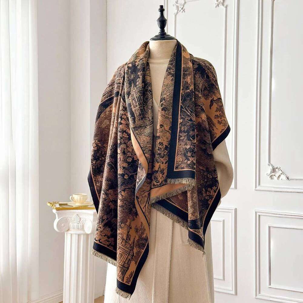New Retro style Cashmere Women's Castle Print Double sided Winter warm Pashmina Shawl, Blanket like Poncho Scarf Z260226