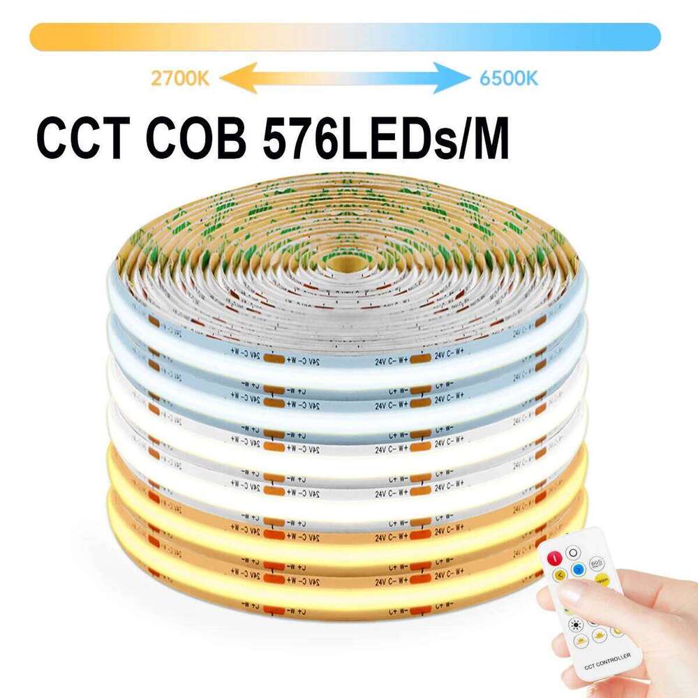 Dimmable Strip Lights CCT COB Dual White 3000K-6500k Adjustable LED Light Diode Tape for Home Decoration 110V 220V To DC24V Z260226