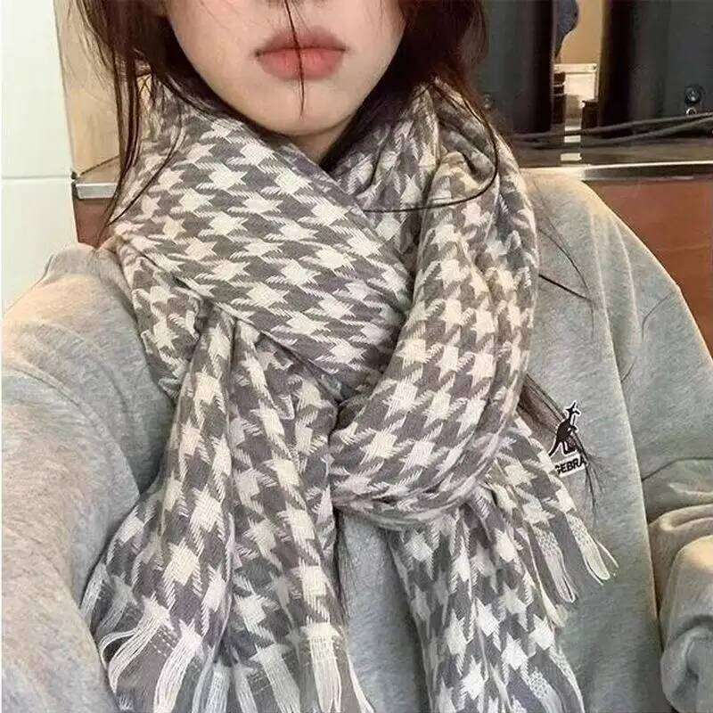 1PC Women's Autumn Winter New Style, Fresh Elegant, Imitation Check Pattern Fringe Scarf, Stylish and Versatile, Provide Z260226