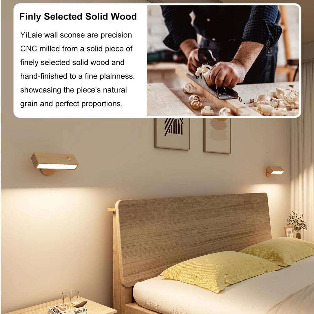 Nordic Wood Lamp With 360 Rotate Dimmable Sconce Touchable Magnetic Bedroom Cordless Wall Mount Light For Reading Z260227