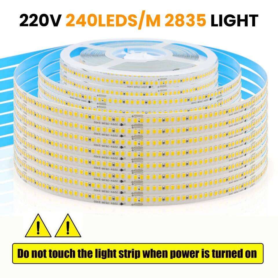 AC 220V 110V LED Strip 240Leds/M IP44 10CM Cut Home Decor Warm/Natural White Self Adhesive Flexible Ribbon Stripe Chain Light Z260226