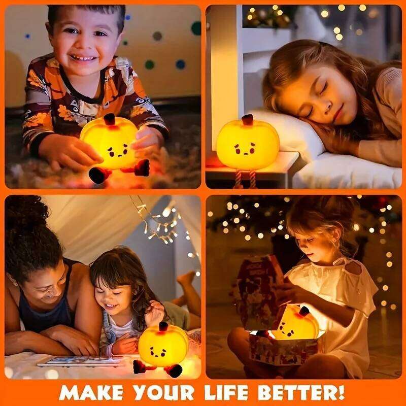 Halloween Pumpkin Night Light - Cute Silicone Touch Lamp with Dimmable Glow, Timer Bedside Safe Decor for Kids & Nursery Z260227