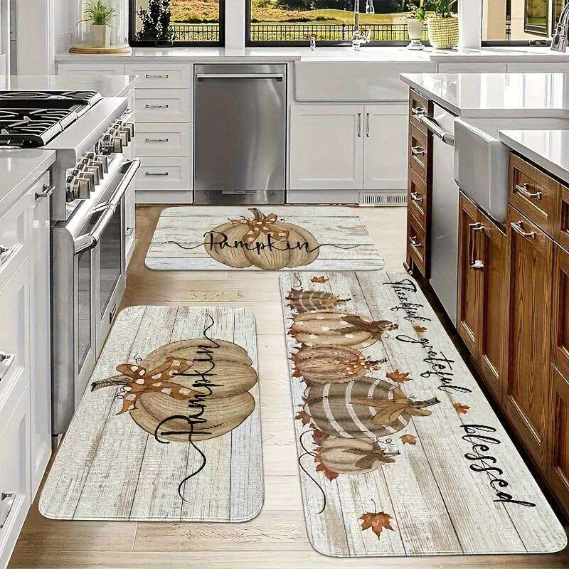 Pumpkin Kitchen Soft Non Slip Flannel Dining Living Room Mat Easy To Clean Perfect for Families and Thanksgiving Parties H260226