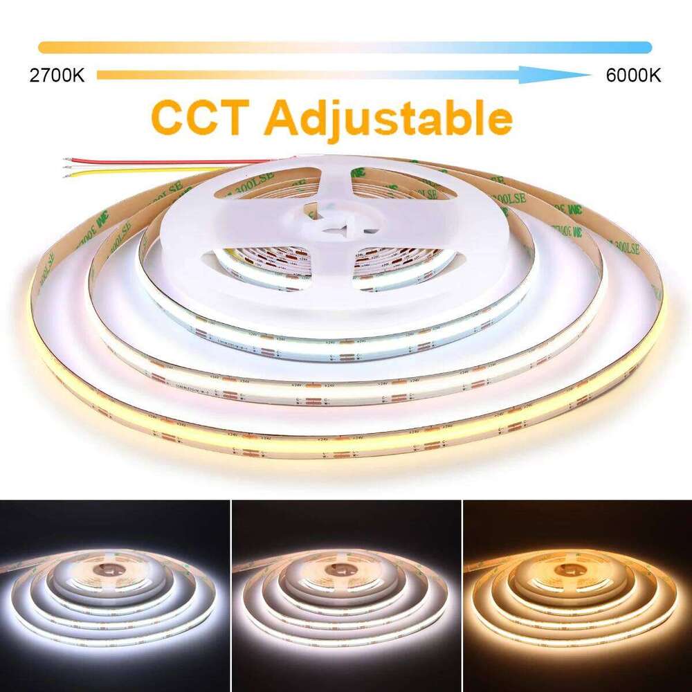608LEDs/M 3 Colors In One LED Strip Lights COB CCT Warm White/Neutral White/White Ribbon Tape Dimmable DC12V 24V Wall Decortion Z260226