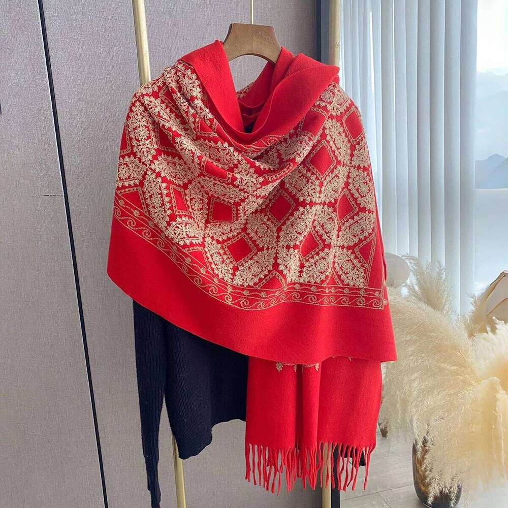 Luxury High Quality Embroidery Scarf Elegant Women Winter Thick Warm Neck Pashmina Long Fringe Scarves Lady Blanket Soft Shawl Z260226